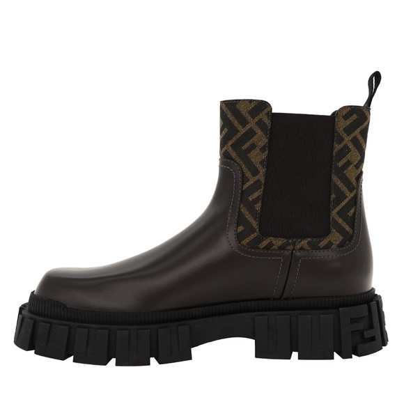 Fendi Force Ankle Chelsea Boots FF Panels Brown Leather Size 9 New